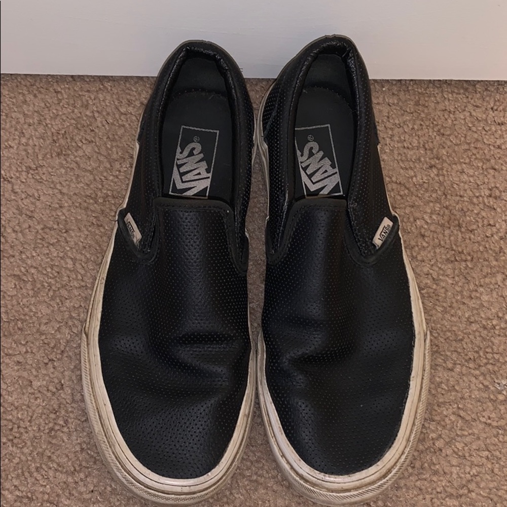 BLACK LEATHER PERFORATED VANS WOMENS SIZE 8